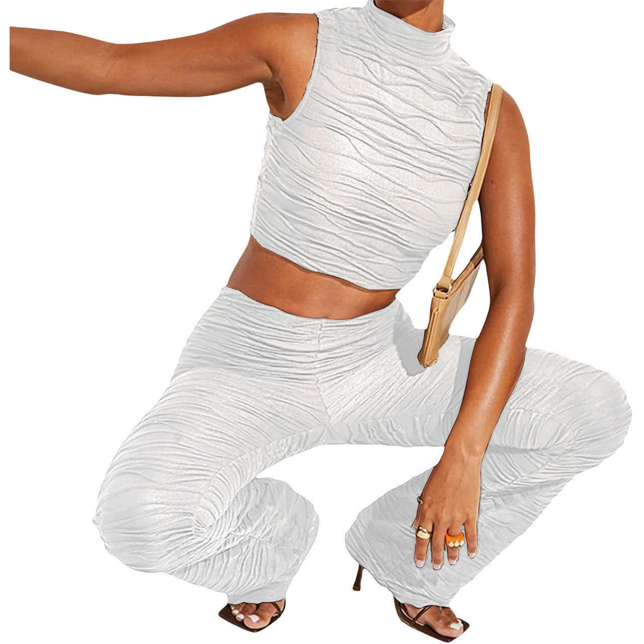 Top Corto + Pantaloni a Righe Trasparenti