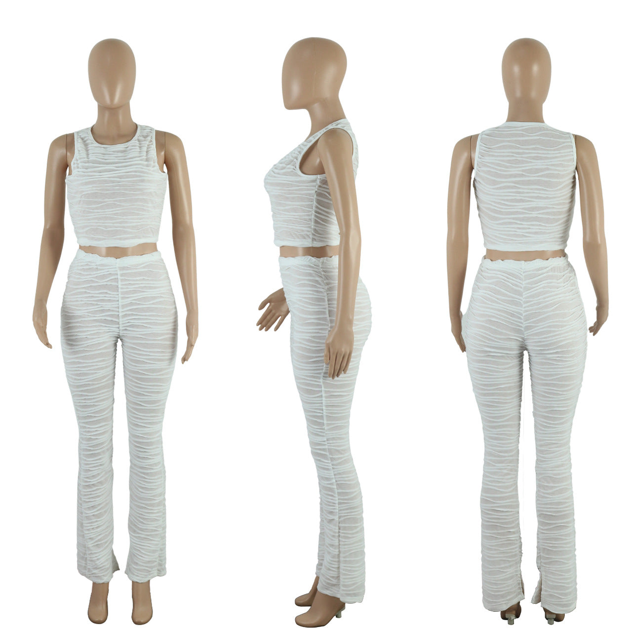 Top Corto + Pantaloni a Righe Trasparenti
