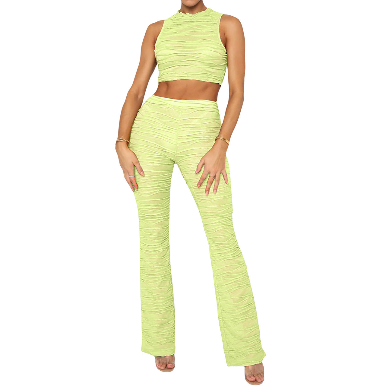 Top Corto + Pantaloni a Righe Trasparenti