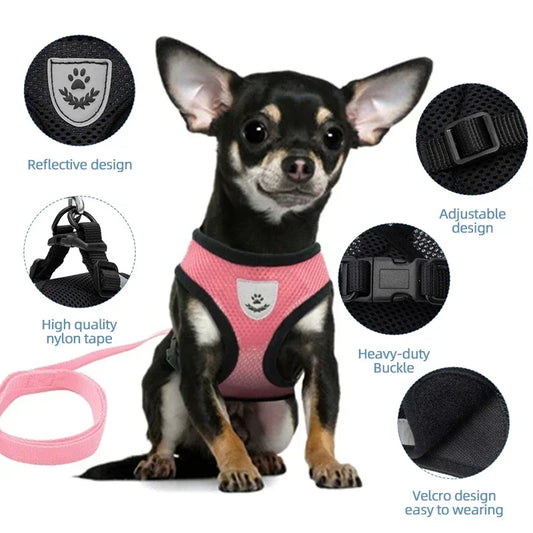 Arnés para gatos, chaleco, correa para caminar, collar para cachorros, arnés de malla ajustable de poliéster para perros pequeños y medianos, accesorios para mascotas
