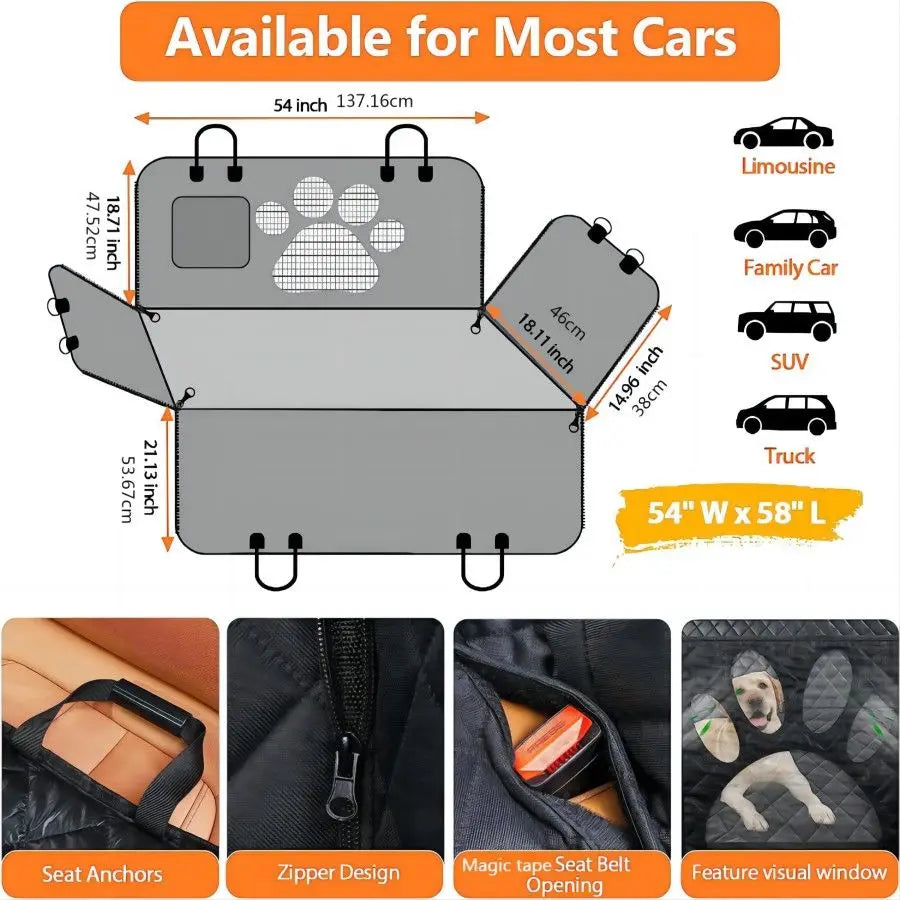 Dog Back Seat Cover, 100% Waterproof Hammock