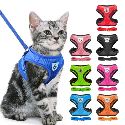 Arnés para gatos, chaleco, correa para caminar, collar para cachorros, arnés de malla ajustable de poliéster para perros pequeños y medianos, accesorios para mascotas